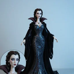 photo taken of an epic intricate, ultra detailed, super realistic stop motion puppet of a majestic gracious regal aristocratic brunette female vampire created by weta workshop, menacing, some zoomed in shots, photorealistic, sharp focus, white wall, extremely cold blueish colour temperature, 3 5 mm, f 1. 4, golden ratio