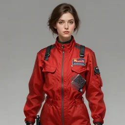 a female wearing a red mechanics jumpsuit, intricate, elegant, highly detailed, digital painting, artstation, concept art, smooth, sharp focus, illustration, art by artgerm and greg rutkowski and alphonse mucha, 8 k