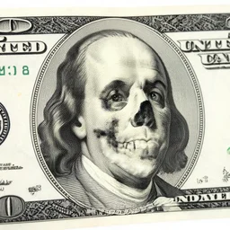one hundred dollar bill with skull