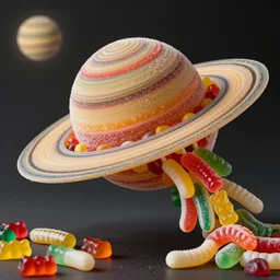 Saturn Devouring his Son by Goya, candy, sculpted out of candy, gummy candies, gummy bears, gummy worms, colorful award-winning photo of candy
