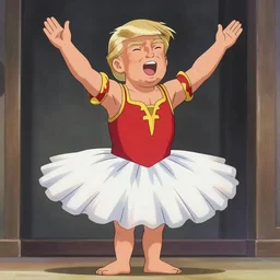 Donald Trump wearing a tutu, as an anime character