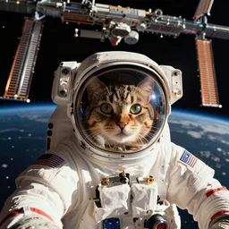 astronaut cat, golden hour, sharp focus, hyper - realistic, 4 k, highly detailed, hd, international space station, selfie