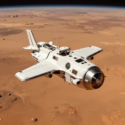 spaceship flying over the surface of Mars by Jessica Rossier, digital art, trending on ArtStation