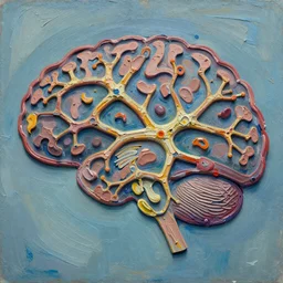 texture of 3d high relief abstract data art of neurons firing in the shape of a brain. painted in the style of the old masters, painterly, thick heavy impasto, painted with a palette knife. style of wlop and beeple, digital art, octane render, trending on artstation, semi-coherent symmetrical artwork.
