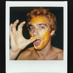 man completely made out of orange peel, photo from the 70s, polaroid
