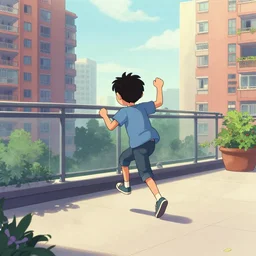 a boy playing in a hdb void deck, by greg rutkowski