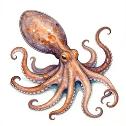 detailed ink drawing watercolored of a whole pidrioctopus was a chimera made of a giant funnel and a cephalopod of considerable size, it was found in the fjords on the slopes of mount generous but also in the arctic ocean, hence the name similar to an ikea coffee table, it fed on small pelagic prey, the gratacuchtyos,