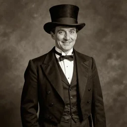 photorealistic sepia portrait of a 1 9 2 0 s era male magician with a smile, well dressed in his mid - thirties, long - tailed tuxedo coat, by larry elmore, atmospheric lighting, hatless, dark, brooding, painted, intricate, ultra detailed, well composed, best on artstation, cgsociety, epic, stunning, gorgeous, intricate detail, much wow, masterpiece, cinematic aesthetic octane render, 8 k hd resolution,