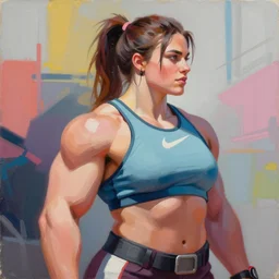greg manchess portrait painting of keira knightley as beautiful thick female bodybuilder zarya from overwatch, medium shot, asymmetrical, profile picture, organic painting, sunny day, matte painting, bold shapes, hard edges, street art, trending on artstation, by huang guangjian and gil elvgren and sachin teng