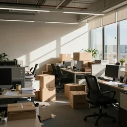 office space packed up for move out