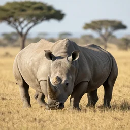 a charging rhinoceros on the African plains