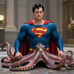 movie still of an octopus as superman in superman
