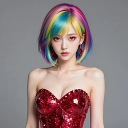 studio portrait absurdly beautiful, elegant, lovely, young hypercolorful sensual anime woman rubies red petals gems, ultrafine hyperrealistic detailed face illustration by kim jung gi, irakli nadar, intricate linework, sharp focus, bright colors, matte, octopath traveler, final fantasy, unreal engine highly rendered, global illumination, radiant light, intricate rainbow environment