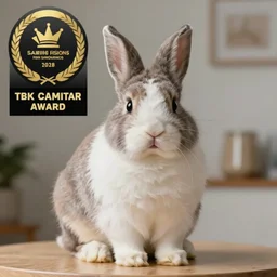 a photo of a cat bunny hybrid, sitting on a table, 4k, highly detailed, sharp focus, award winning photo
