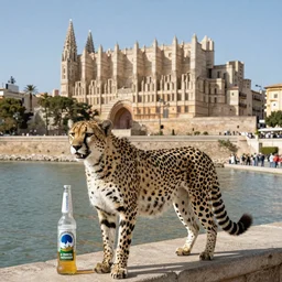 A puma having a beer in the city centrum from Palma de Mallorca