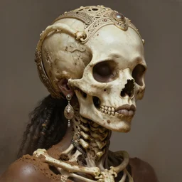 stunning nigerian goddess of skull portrait, bones, skull, dirt, fantasy, intricate, elegant, highly detailed, digital painting, artstation, concept art, smooth, sharp focus, illustration, art by afshar petros and krenz cushart and artem demura