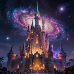 high fantasy castle, galaxy, stars, colourful, magical, mythical, digital art, trending on art station