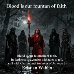 Blood is our fountain of faith. In darkness we dwell, shadows with tales to tell. We sail with Charon until the shores of Acheron by Kristian Wahlin