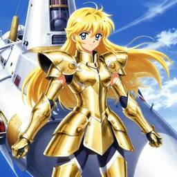 royal princess in gold and white armor on an imperial airship, hidari, color page, tankoban, 4K, tone mapping, Akihiko Yoshida.