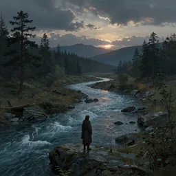 River Anduin  in the evening, detailed matte painting, cinematic, Alan Lee, Artstation