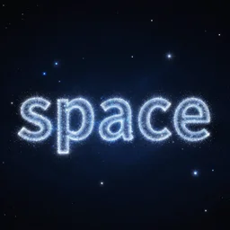 the word space with characters composed by small particles like stars in the night