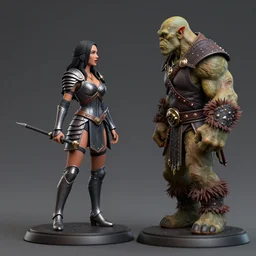 80mm resin detailed Miniature of Megan Fox in armor is talking with an orc warrior; Image on the store website, eBay, Full body