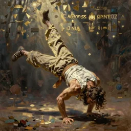 a breakdancing jesus, oil painting