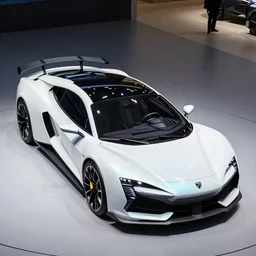 motorshow photo of a futuristic low sports wagon with aerodynamic fins and a generative design structure, box - shaped dark glass and plastic, low rider, peugeot prestige, highly detailed, dragonfly shape, shiny white ceramic tiles, cut roof camper van, iridescent skin