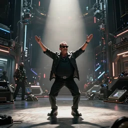 danny devito dancing, heroic shot, post apocalyptic, cyber - punk, wide shot