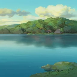 beautiful water, lake, studio ghibli still,