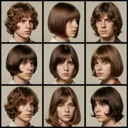 Multiple photos showcasing terrible 1970s haircuts and hairstyles
