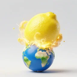 a giant lemon hitting the earth creating an explosion