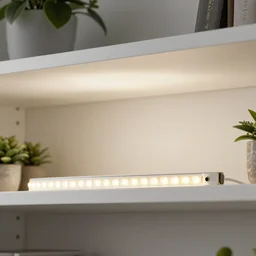 led strip lighting on shelving, up close, homes and gardens, super detailed render, award winning,