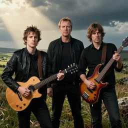 color by Radiohead, Thom Yorke (guitar), Jonny Greenwood (lead guitar), Colin Greenwood (bass), Ed O'Brien (guitar), Philip Selway (drums), realistic, hyperrealistic, highly detailed, very detailed, ultra detailed, by Stanley Donwood