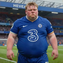 a morbidly obese frank lampard in a chelsea soccer kit at a soccer stadium, oil on canvas, highly detailed, trending on artstation, sharp focus