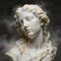 a sculpture of a person with flowing golden tears, a marble sculpture by nicola samori, behance, neo - expressionism, marble sculpture, apocalypse art, made of mist