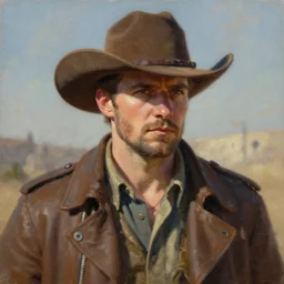space cowboy, cinematic shot, oil painting by jama jurabaev, extremely detailed, brush hard, artstation, for aaa game, high quality, brush stroke