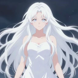 stunningly beautiful anime goddess, porcelain skin, long white hair, symmetrical, overwhelming, innocent, etheral, 2 d anime, 8 k