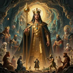 a majestic photograph of the king of agharta, land of advanced races, hollow earth infographic with illustrations, dynamic lighting, digital art, fantastically beautiful, illustration, aesthetically inspired by leonardo da vinci, trending on artstation, art by philippe druillet, albrecht durer, konstantinas ciurlionis, ilya kuvshinov, 8 k