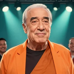 closeup of danny devito as saitama of onepunchman by greg hildebrandt, by peter kemp, by eddie mendoza, stage lights, teal orange, trending on behance