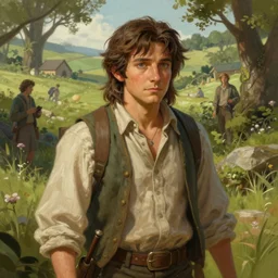 A beautiful digital painting of a 30 year old hobbit dressed as a hobbit, by Stanley Artgerm Lau, frank frazetta, Rossdraws, James Jean, gerald brom, Andrei Riabovitchev, Marc Simonetti, and Sakimichan, trending on artstation, SFW version