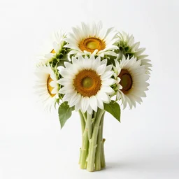 white sunflower bouquet, photorealistic wildlife photography, full body, isolated on a pure white background, centered, entire subject in frame, sharp focus, soft studio lighting