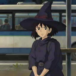a wholesome animation visual key shot of a littlewitch in a bus stop waiting for a bus, studio lighting delicate features finely detailed perfect face directed gaze, gapmoe yandere grimdark, trending on pixiv fanbox, painted by greg rutkowski makoto shinkai takashi takeuchi studio ghibli, organic painting, shadows, disney pixar, octane render
