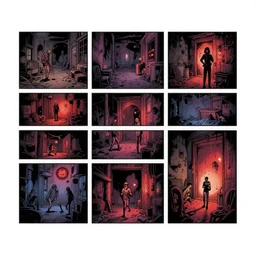 full page comic book drawings of disturbing nightclub urbex scenes, urban hell on a hot summer night, bold color palette, by carel willink and gregory crewdson, moebious, jean giraud, comic book panels, octane render