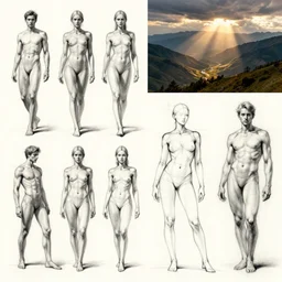 posing reference sheet, digital sketch, many poses, gesture drawing, little detail, study