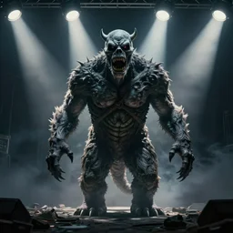 poster for monster movie, dramatic lights, scary