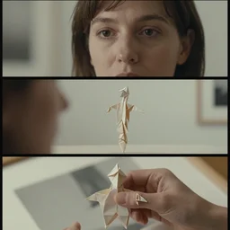 beautiful three point perspective film still of funky pop origami character study scene in merce cunningham, extreme closeup portrait in style of frontiers in miniature porcelain photography fashion architectural art studio edition, holly herndon origami statue, pointe pose, tilt shift background, soft lighting, kodak portra 4 0 0, 8 k, macro, cinematic style by emmanuel lubezki