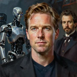 realistic portrait beautiful painting from scene in the terminator movie, when robot turned into the dictator. horror, created by thomas kinkade and gustave courbet, fine draw, high detailed, fine lighting, smooth draw, no anomaly.