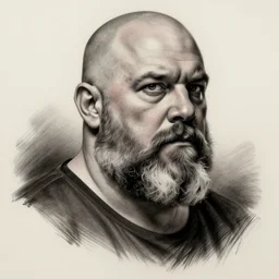 tattoo sketch art of chonky ethan van sciver with bald head and a trimmed grey beard, artstation, cgsociety, detailed