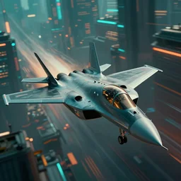 insanely moody cinematic render of a f 1 5 fighter jet flying over a cyberpunk city, motion blurred background, speed, teal and orange colors, vaporwave, photorealism, cinema still, photography, octane 3 d, vray render, insane details, 8 k high definition, artstation